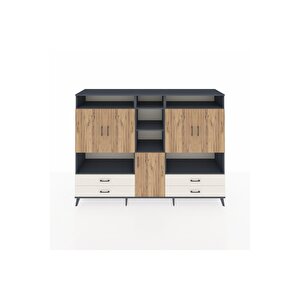 Hyperion Dolap 12 Raflı 4 Çekmeceli 5 Kapaklı 220x44x163 Antrasit-çam/aytaşı