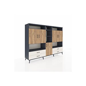 Hyperion Dolap 12 Raflı 4 Çekmeceli 5 Kapaklı 220x44x163 Antrasit-çam/aytaşı