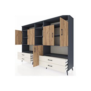 Hyperion Dolap 12 Raflı 4 Çekmeceli 5 Kapaklı 220x44x163 Antrasit-çam/aytaşı