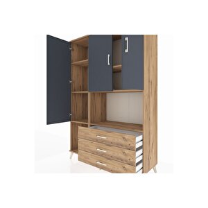 Hyperion Dolap 6 Raflı 3 Çekmeceli 3 Kapaklı 132x44x195 Çam-antrasit/çam