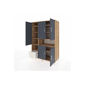 Kronos Dolap 10 Raflı 2 Çekmeceli 5 Kapaklı 132x59x195 Çam-antrasit/aytaşı