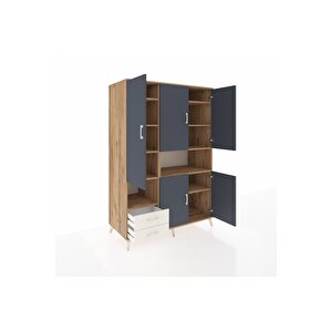 Kronos Dolap 10 Raflı 2 Çekmeceli 5 Kapaklı 132x59x195 Çam-antrasit/aytaşı