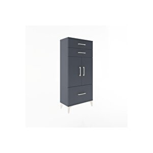 Arges Dolap 2 Raflı 3 Çekmeceli 2 Kapaklı 60x30x134 Antrasit-antrasit