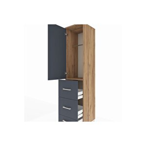 Hyperion Dolap Tek Raflı 3 Çekmeceli Tek Askılı 44x44x195 Çam-antrasit