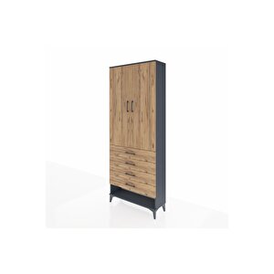 Arges Dolap 3 Raflı 4 Çekmeceli 2 Kapaklı 88x30x221 Antrasit-çam