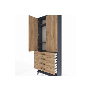 Arges Dolap 3 Raflı 4 Çekmeceli 2 Kapaklı 88x30x221 Antrasit-çam