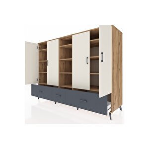Kronos Dolap 12 Raflı 3 Çekmeceli 4 Kapaklı 220x59x163 Çam-aytaşı/antrasit