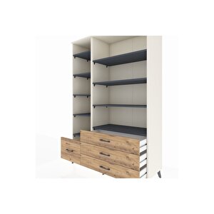 Hyperion Dolap 9 Raflı 4 Çekmeceli  132x44x195 Aytaşı-antrasit/çam