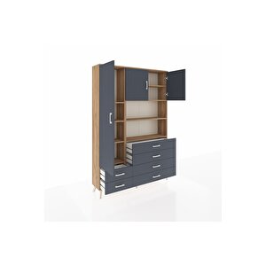 Arges Gardrop 8 Raflı 6 Çekmeceli 3 Kapaklı 132x30x195 Çam-antrasit