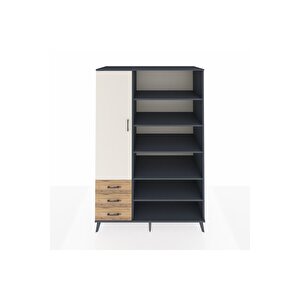 Kronos Dolap 9 Raflı 3 Çekmeceli 3 Kapaklı 132x59x195 Antrasit-aytaşı/çam