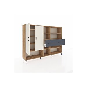 Hyperion Dolap 10 Raflı 2 Çekmeceli 2 Kapaklı 220x44x163 Çam-aytaşı/antrasit