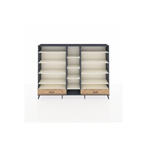 Arges Dolap 14 Raflı 2 Çekmeceli  220x30x163 Antrasit-aytaşı/çam