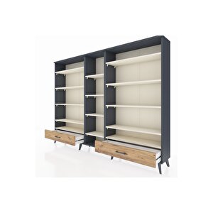 Arges Dolap 14 Raflı 2 Çekmeceli  220x30x163 Antrasit-aytaşı/çam