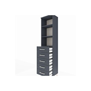 Arges Dolap 3 Raflı 5 Çekmeceli 44x30x182 Antrasit-antrasit
