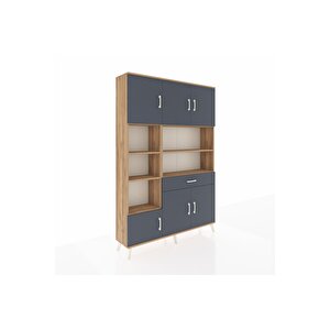 Arges Gardrop 10 Raflı Tek Çekmeceli 6 Kapaklı 132x30x195 Çam-antrasit