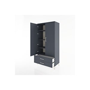 Hyperion Dolap 4 Raflı 2 Çekmeceli 2 Kapaklı 88x44x182 Antrasit-antrasit