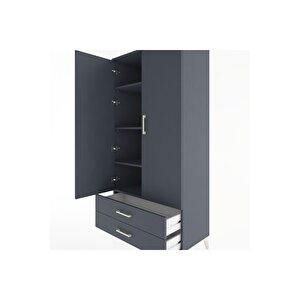 Hyperion Dolap 4 Raflı 2 Çekmeceli 2 Kapaklı 88x44x182 Antrasit-antrasit