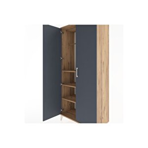 Hyperion Dolap 3 Raflı 2 Kapaklı Tek Askılı 88x44x195 Çam-antrasit