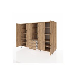 Kronos Dolap 11 Raflı 3 Çekmeceli 8 Kapaklı 220x59x163 Çam-çam