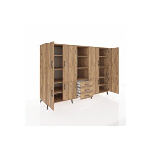 Kronos Dolap 11 Raflı 3 Çekmeceli 8 Kapaklı 220x59x163 Çam-çam