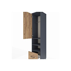 Hyperion Dolap 3 Raflı Tek Çekmeceli Tek Askılı 44x44x195 Antrasit-çam