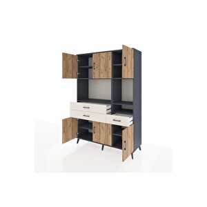 Hyperion Dolap 9 Raflı 3 Çekmeceli 6 Kapaklı 132x44x195 Antrasit-çam/aytaşı