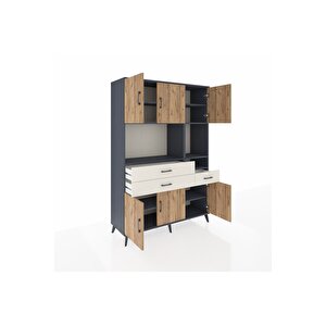 Hyperion Dolap 9 Raflı 3 Çekmeceli 6 Kapaklı 132x44x195 Antrasit-çam/aytaşı