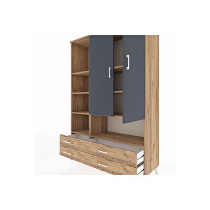 Hyperion Dolap 8 Raflı 4 Çekmeceli 2 Kapaklı 132x44x195 Çam-antrasit/çam