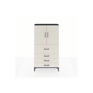 Arges Dolap 3 Raflı 4 Çekmeceli 2 Kapaklı 88x30x163 Antrasit-aytaşı