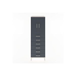 Hyperion Dolap Tek Raflı 6 Çekmeceli 2 Kapaklı 60x44x182 Aytaşı-antrasit