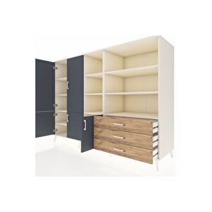 Kronos Dolap 11 Raflı 3 Çekmeceli 5 Kapaklı 220x59x163 Aytaşı-antrasit/çam