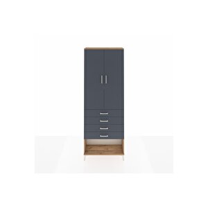 Arges Dolap 3 Raflı 4 Çekmeceli 2 Kapaklı 88x30x243 Çam-antrasit