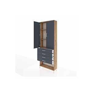 Arges Dolap 3 Raflı 4 Çekmeceli 2 Kapaklı 88x30x243 Çam-antrasit