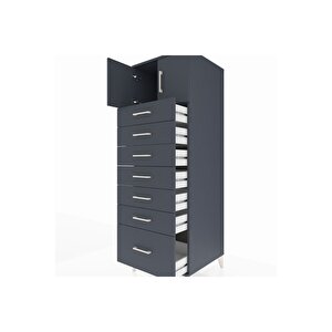 Kronos Dolap Tek Raflı 7 Çekmeceli 2 Kapaklı 60x59x182 Antrasit-antrasit