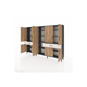 Arges Dolap 12 Raflı 2 Çekmeceli 8 Kapaklı 220x30x163 Antrasit-çam/aytaşı