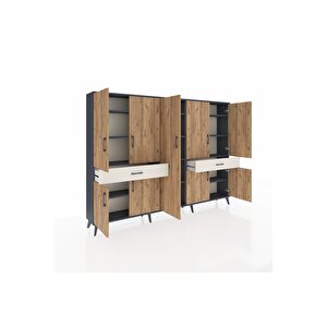 Arges Dolap 12 Raflı 2 Çekmeceli 8 Kapaklı 220x30x163 Antrasit-çam/aytaşı