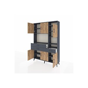 Arges Dolap 10 Raflı 3 Çekmeceli 6 Kapaklı 132x30x195 Antrasit-çam/antrasit