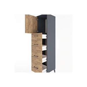 Hyperion Dolap Tek Raflı 4 Çekmeceli Tek Kapaklı 44x44x182 Antrasit-çam