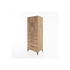 Hyperion Dolap 2 Raflı 4 Çekmeceli 2 Kapaklı 60x44x163 Çam-çam