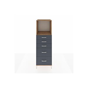 Kronos Dolap Tek Raflı 5 Çekmeceli 60x59x182 Çam-antrasit