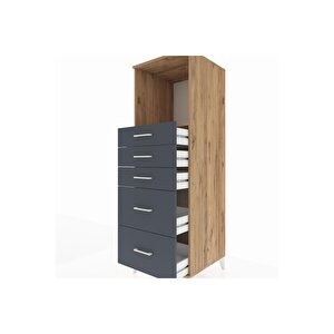 Kronos Dolap Tek Raflı 5 Çekmeceli 60x59x182 Çam-antrasit