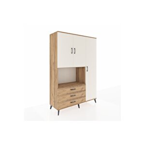 Hyperion Dolap 7 Raflı 3 Çekmeceli 3 Kapaklı 132x44x195 Çam-aytaşı/çam