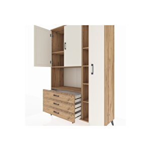 Hyperion Dolap 7 Raflı 3 Çekmeceli 3 Kapaklı 132x44x195 Çam-aytaşı/çam