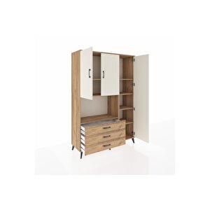 Hyperion Dolap 7 Raflı 3 Çekmeceli 3 Kapaklı 132x44x195 Çam-aytaşı/çam
