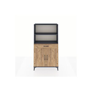 Arges Dolap 3 Raflı Tek Çekmeceli 2 Kapaklı 88x30x163 Antrasit-çam