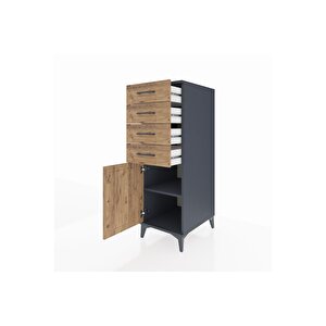 Kronos Dolap Tek Raflı 4 Çekmeceli Tek Kapaklı 44x59x134 Antrasit-çam