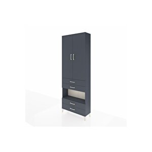 Arges Dolap 5 Raflı 4 Çekmeceli 2 Kapaklı 88x30x243 Antrasit-antrasit