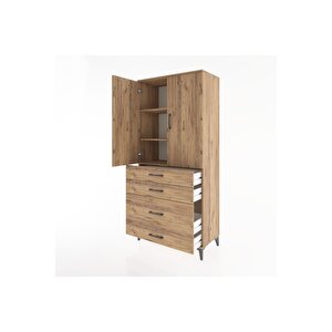 Hyperion Dolap 3 Raflı 4 Çekmeceli 2 Kapaklı 88x44x195 Çam-çam