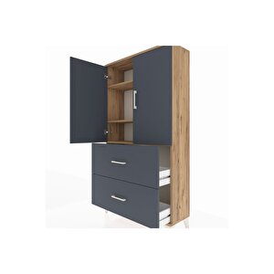 Arges Dolap 3 Raflı 2 Çekmeceli 2 Kapaklı 88x30x163 Çam-antrasit
