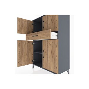 Hyperion Dolap 2 Raflı Tek Çekmeceli 4 Kapaklı 88x44x134 Antrasit-çam